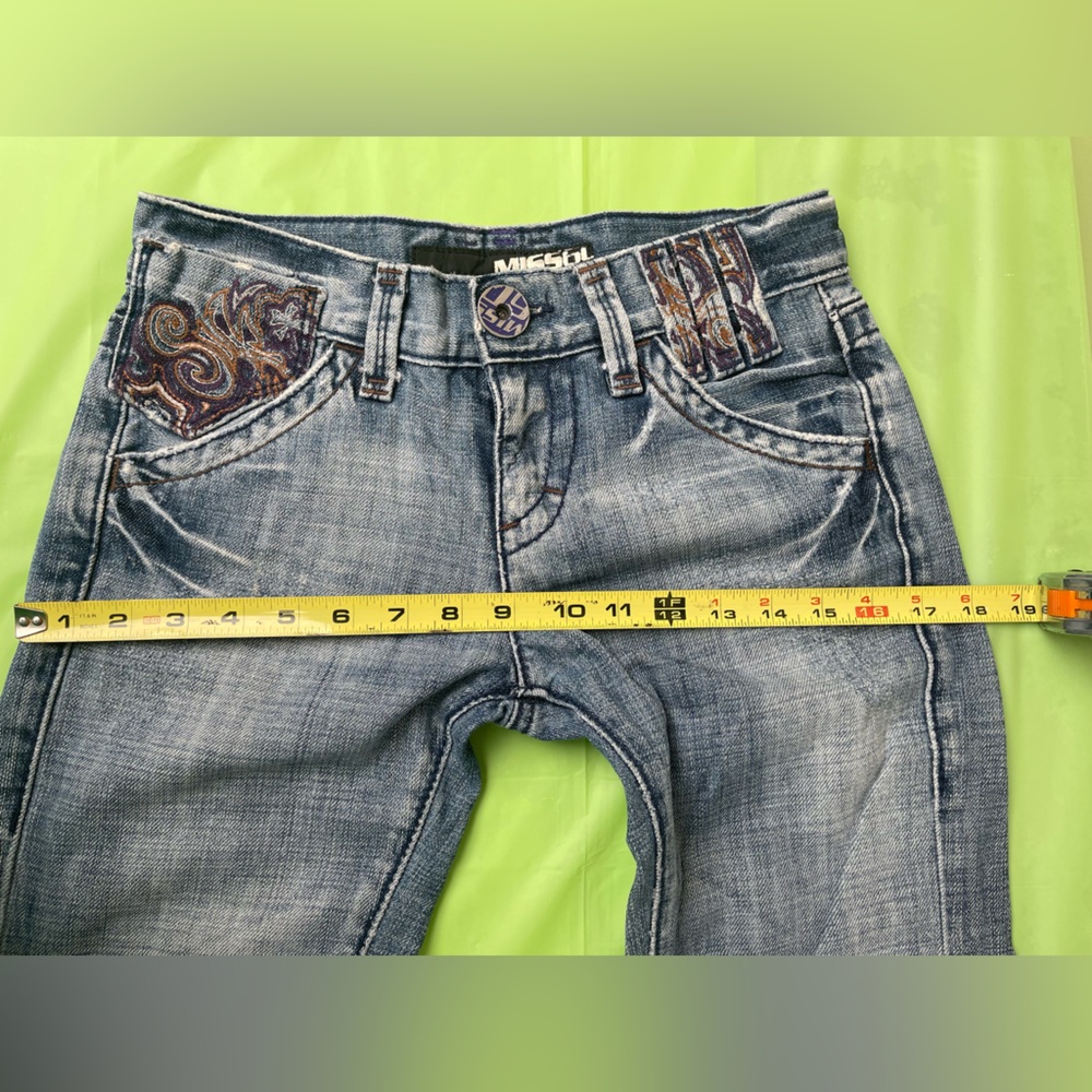 LOW RISE MISS SIXTY YK2 VINTAGE BLUE JEANS ,DISTRESS WITH EMBROILED POCKETS  24 - Picture 9 of 16